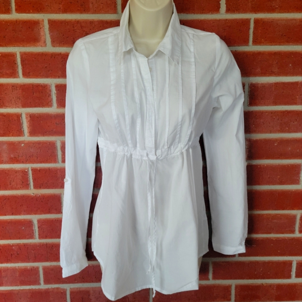 Miley Cyrus Max Azria White Pintuck Button Down Tunic Shirt Size M #521